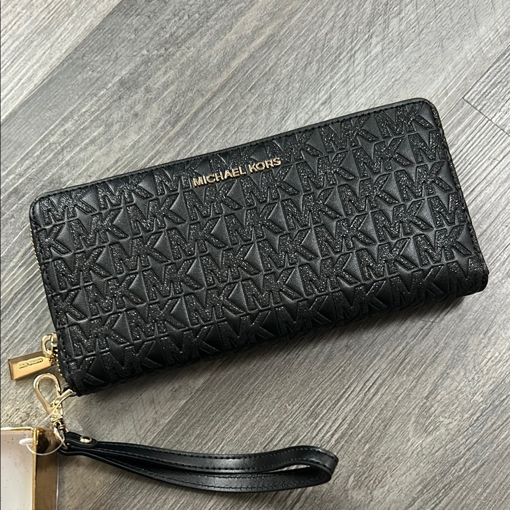 Michael Kors Black Wristlet with Gold Accents